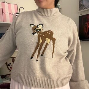 Cozy Beige Deer Intarsia Sweater - Women's Knit Pullover